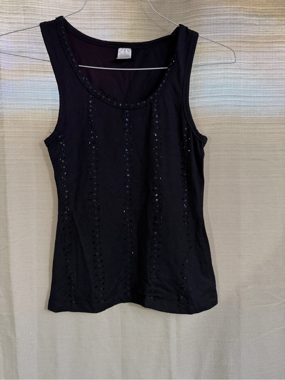 Sleeveless Black Sequin Tank Top - Women's